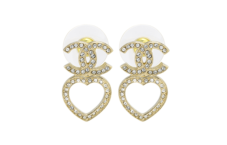 (Women) 【23B New】 CHANEL Classic Double-C Heart Shaped Rhinestone Earrings Gold Ladies ABB665-B14145-NR577 圖 3