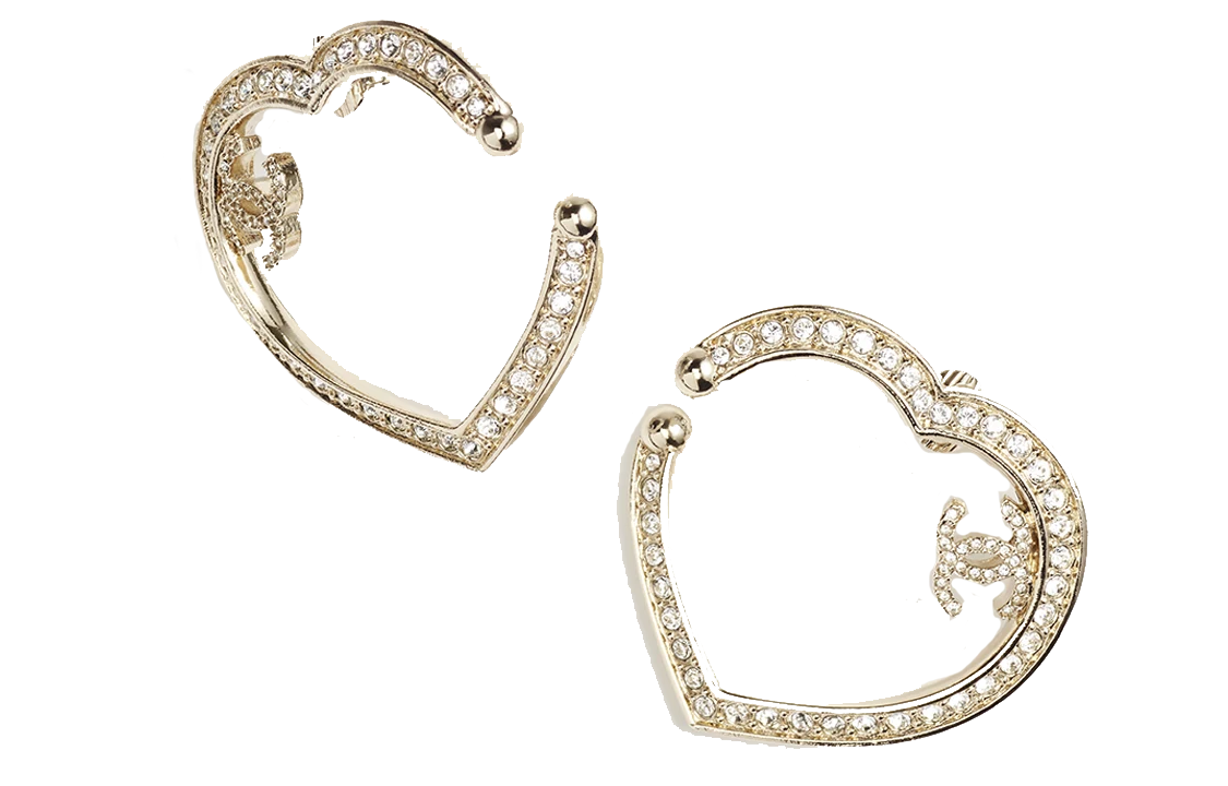 (Women) 【23B New】 CHANEL Classic Double C Heart-Shaped Rhinestone Earrings Gold ABB663-B14145-NR577