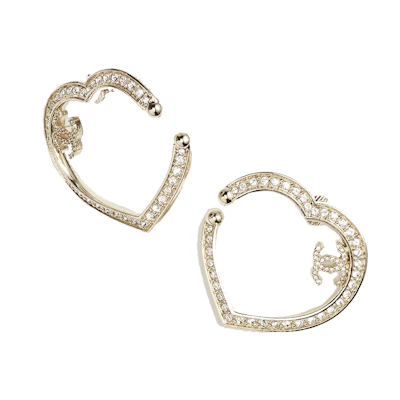 (Women) 【23B New】 CHANEL Classic Double C Heart-Shaped Rhinestone Earrings Gold ABB663-B14145-NR577