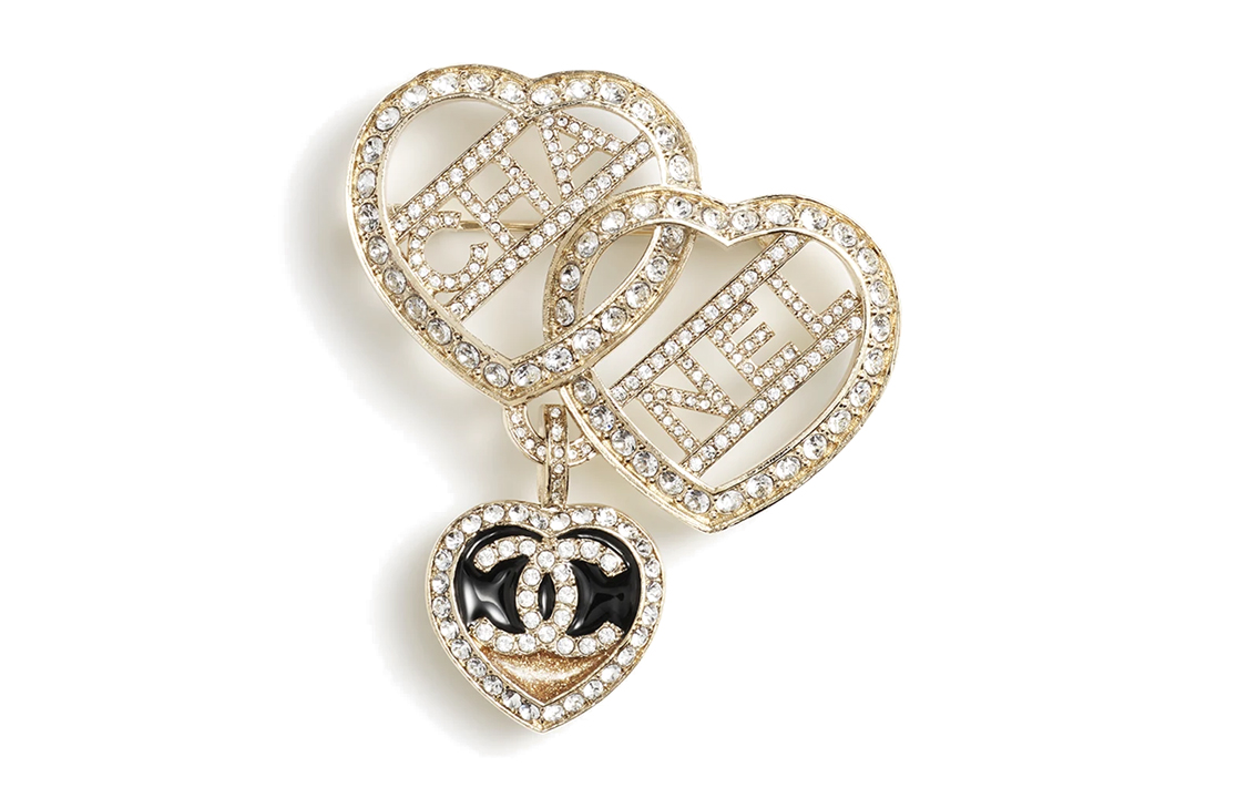 (Women) [23B New] CHANEL Classic Double C Heart Pendant Brooch Gold  Accessory ABB656-B14145-NR576