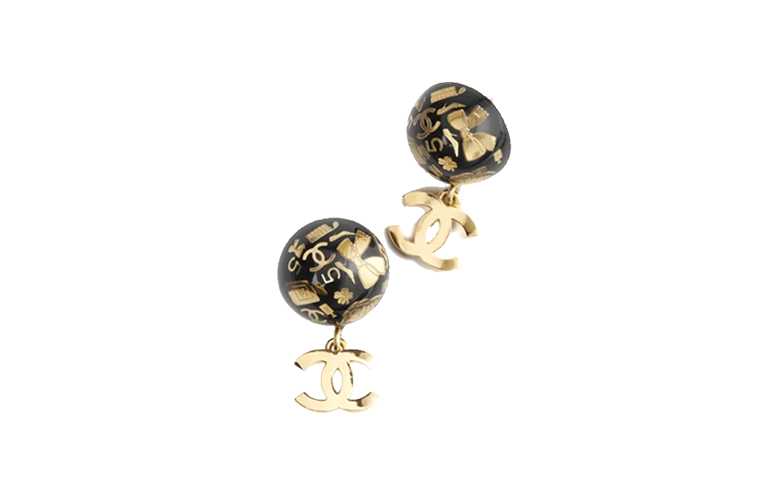 (Women) [23B New] CHANEL Classic Double C Logo Earrings  Black Gold ABB573-B14152-NR086
