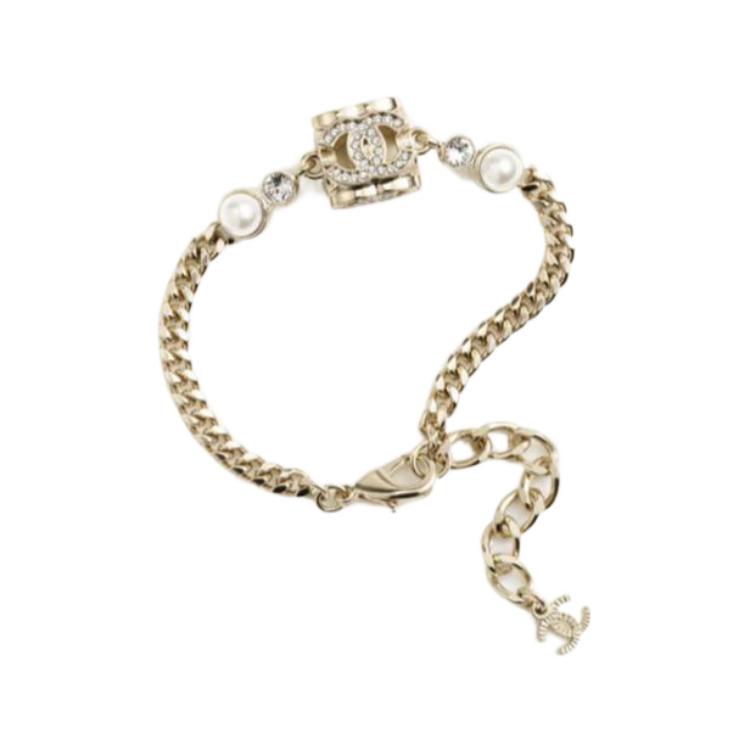 (Women) [23B New] CHANEL Classic Double C Rhinestone Pearl Chain Bracelet for Women ABB731-B14186-NR681