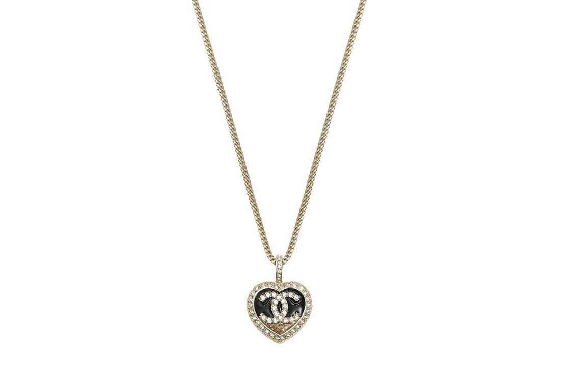 (Women) 【23B New】 CHANEL Double C Black Gold Heart-Shaped Rhinestone Necklace Gold ABB650-B14145-NR576 圖 2