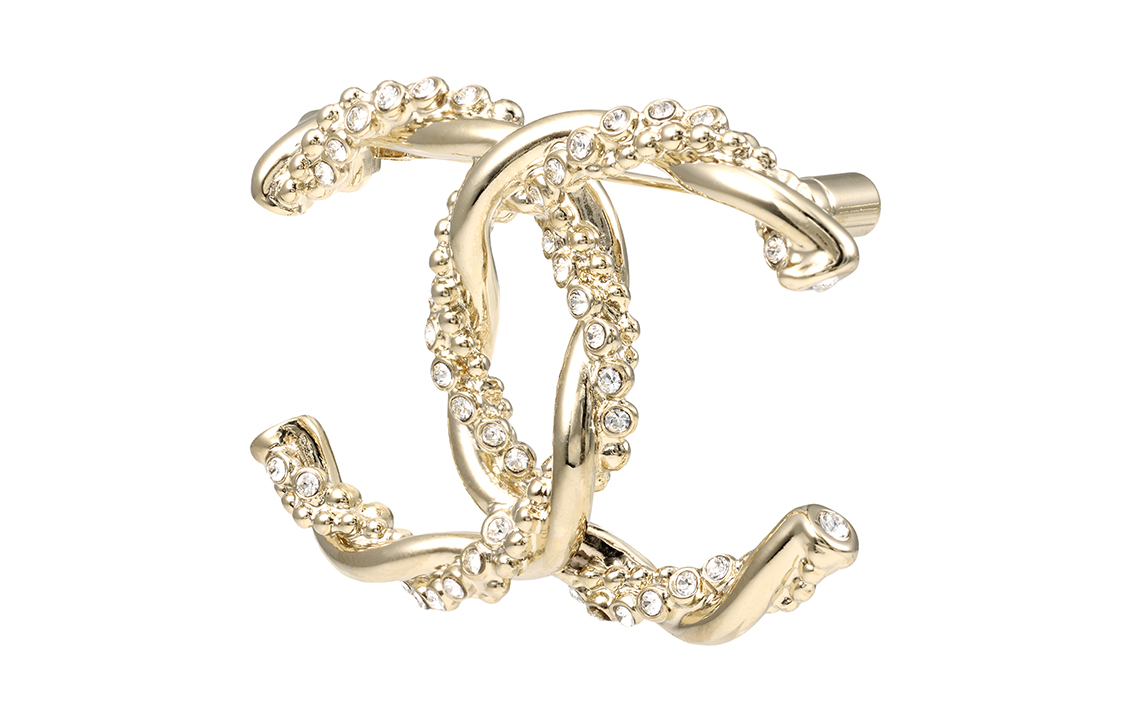 (Women) [23B New] CHANEL Double C Gold Metal Rhinestone Brooch for Women Gold ABA212-B10484-NN009 圖 2