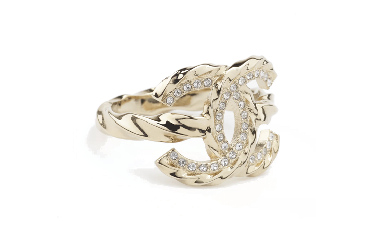 (Women) [23B New] CHANEL Double C Metal Rhinestone Gold Ring for Women Gold ABB755-B10484-NN009 圖 3