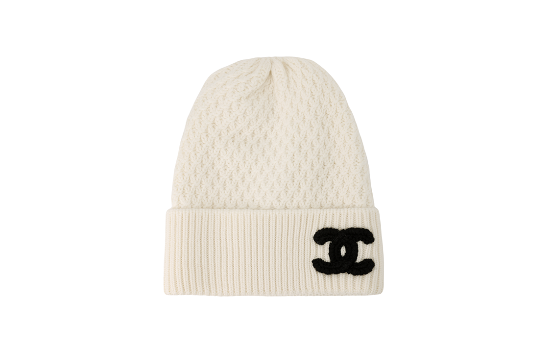 (Women) 【23B New】 CHANEL Logo Knit Beanie  White. AA9338-B13721-10800