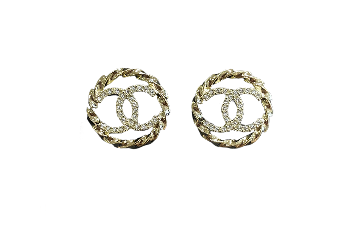 (Women) [23B New] CHANEL Round Hollow Twisted Rhinestone Double C Earrings Women ABA208-B10484-NN009 圖 2