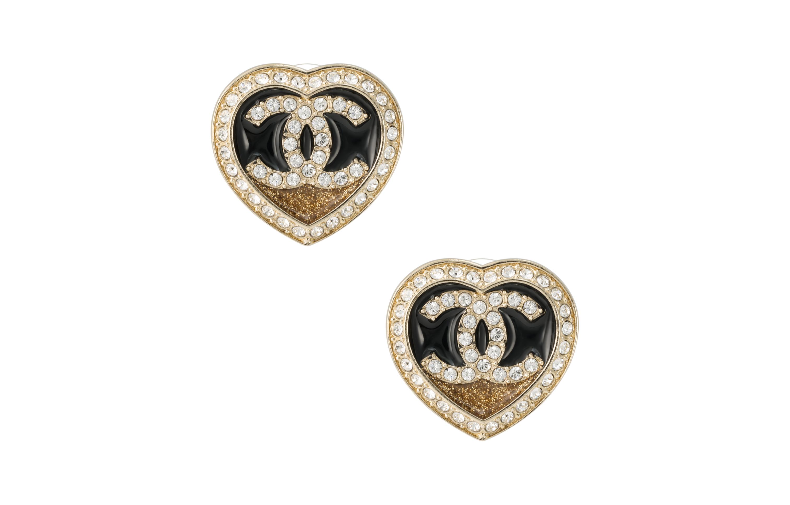 (Women) 【23B New】CHANEL Classic Double C Heart Rhinestone Metal Earrings Black Gold ABB664-B14145-NR576 圖 2