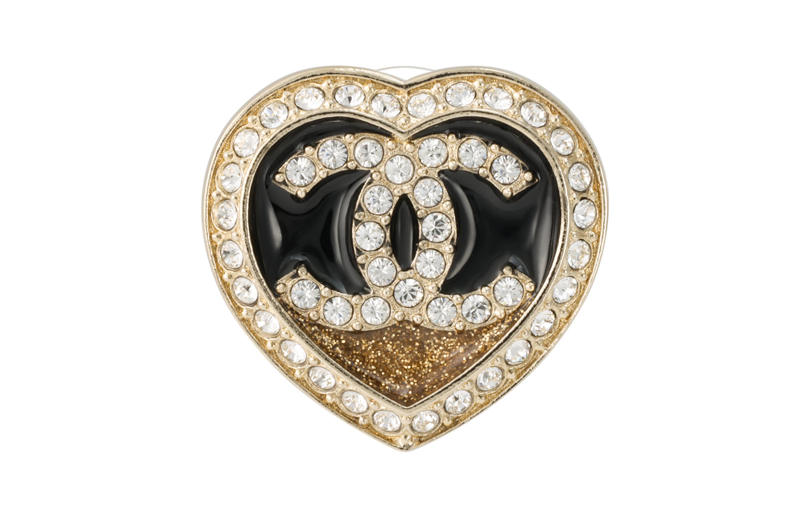 (Women) 【23B New】CHANEL Classic Double C Heart Rhinestone Metal Earrings Black Gold ABB664-B14145-NR576 圖 3
