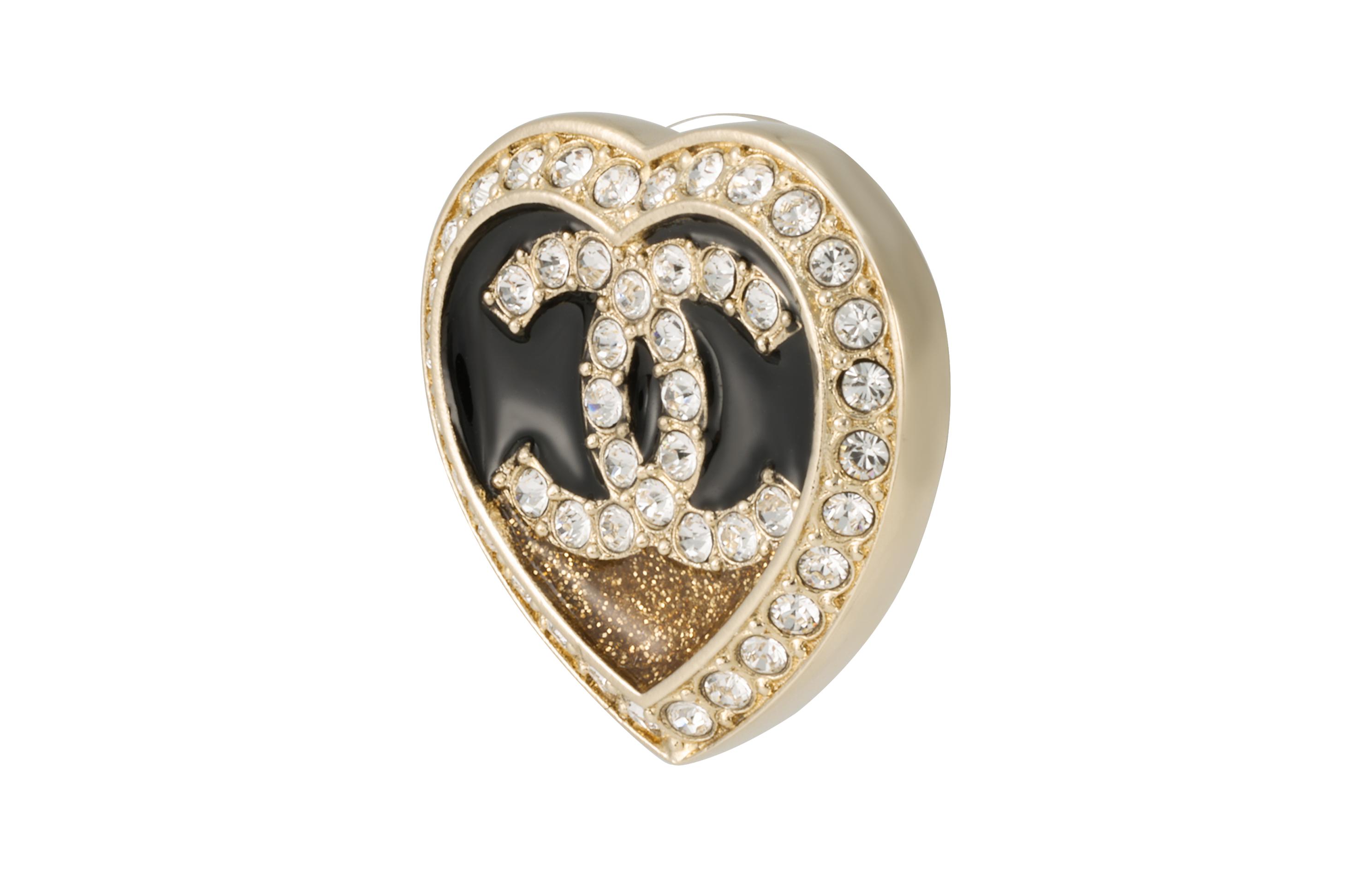 (Women) 【23B New】CHANEL Classic Double C Heart Rhinestone Metal Earrings Black Gold ABB664-B14145-NR576 圖 4
