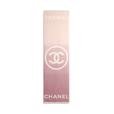 (Women) 【23B New】CHANEL Classic Double C Logo Pink Knit Scarf for Women. AA9412-B13814-NQ638