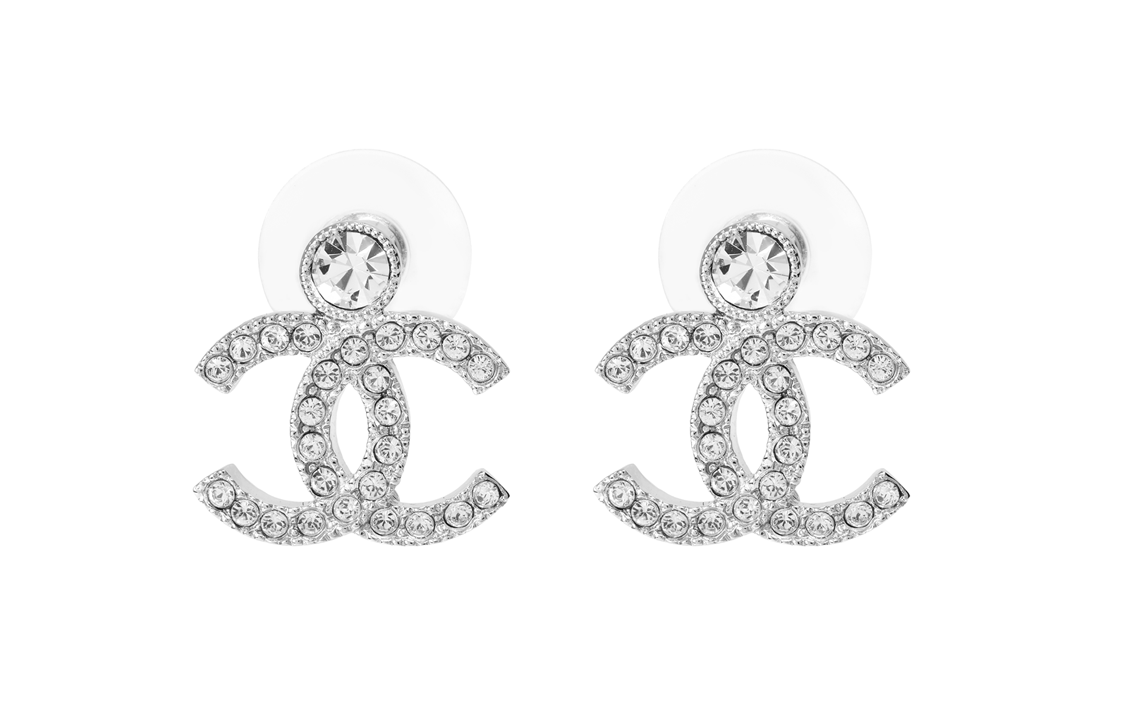 (Women) [23K] CHANEL Classic Double C Logo Rhinestone Pendant Metal Earrings Silver ABC163-B14705-NS703 圖 2