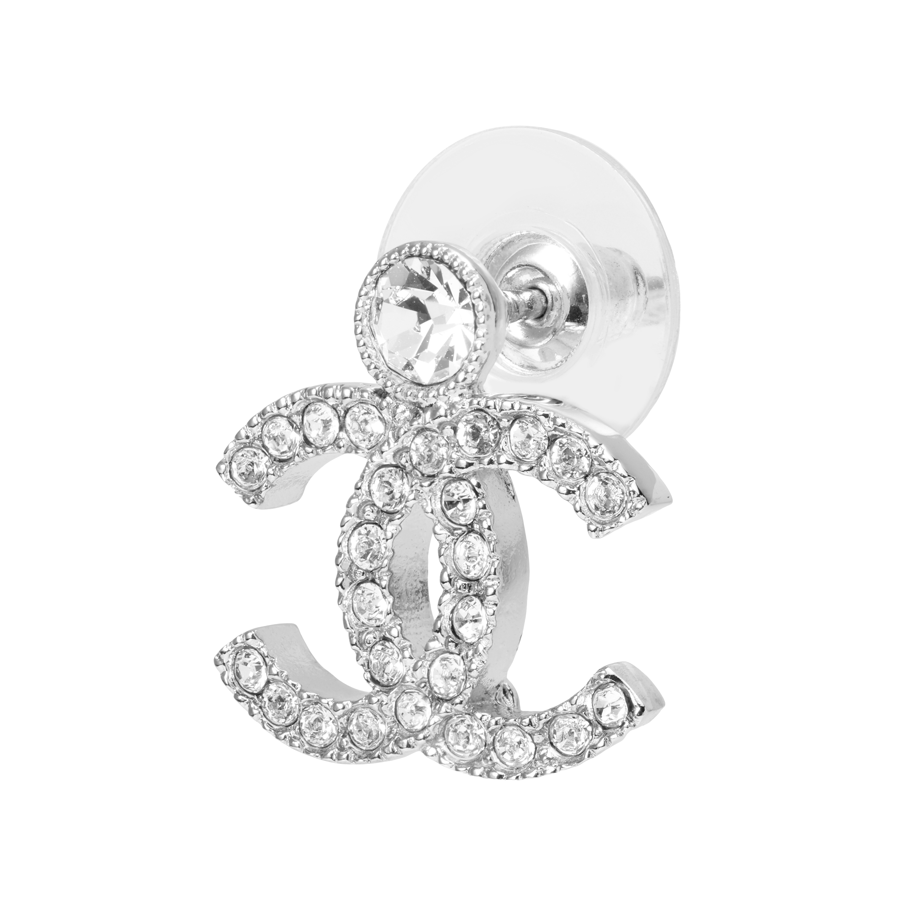 (Women) [23K] CHANEL Classic Double C Logo Rhinestone Pendant Metal Earrings Silver ABC163-B14705-NS703 圖 4
