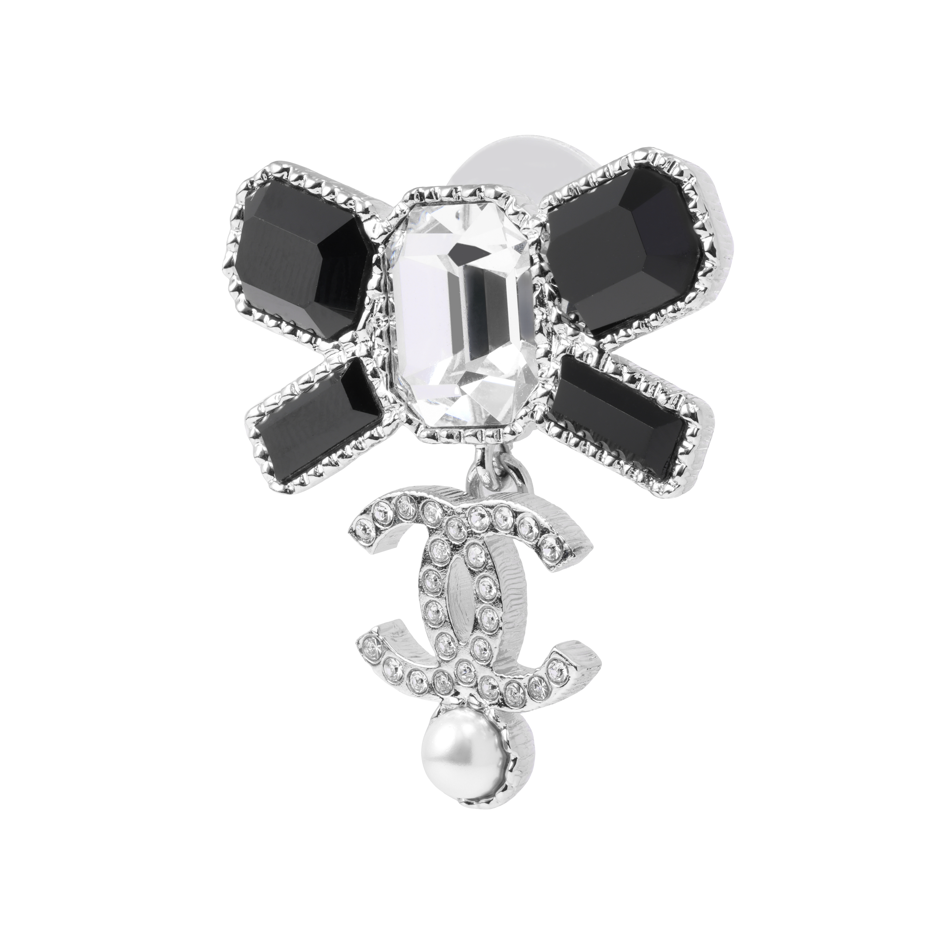 (Women) 【23K】 CHANEL Classic Double C Pendant Earrings Black Silver Rhinestone Bow ABB993-B14556-NS395 圖 4