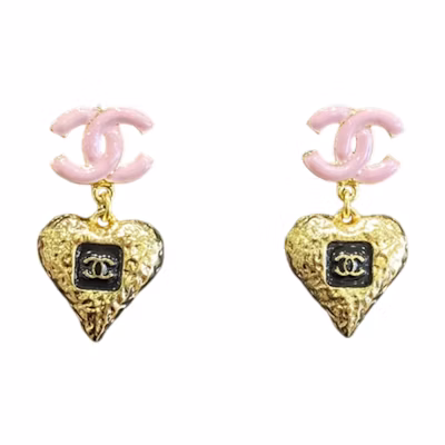 (Women) 【23K New】CHANEL Classic Gold Heart Pink Double C Pendant Earrings for Women ABC251-B14727-NS733