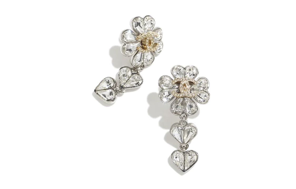 (Women) [23SS] CHANEL 23S Crystal Four-Leaf Petal Double Heart Pendant Earrings Women ABA905-B10902-NO032 圖 2