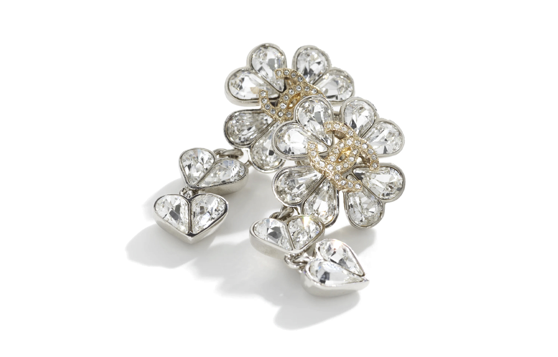 (Women) [23SS] CHANEL 23S Crystal Four-Leaf Petal Double Heart Pendant Earrings Women ABA905-B10902-NO032 圖 3