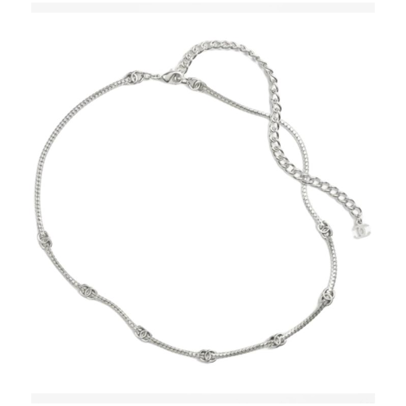 (Women) 【24B】 CHANEL Double C Logo Short Metal Necklace  Silver ABE254-B18058-NZS81 圖 2