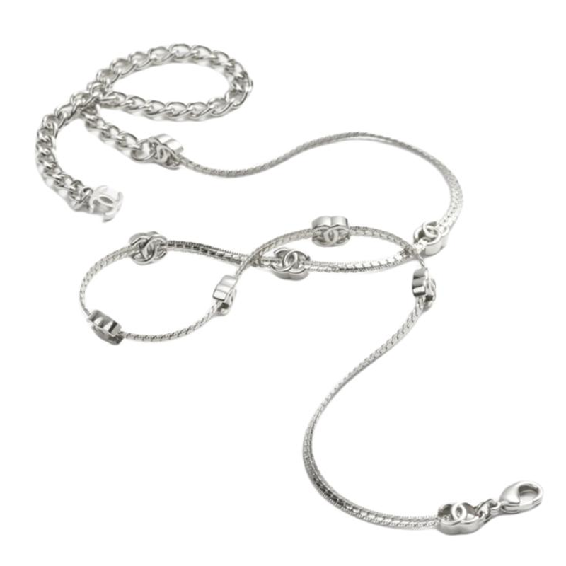 (Women) 【24B】 CHANEL Double C Logo Short Metal Necklace  Silver ABE254-B18058-NZS81 圖 3