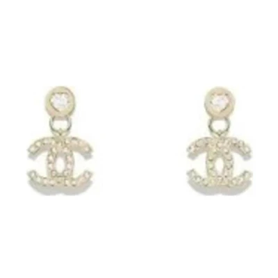 (Women) 【24B New】CHANEL Double C Crystal Gold Earrings for Women AB-24B-0025