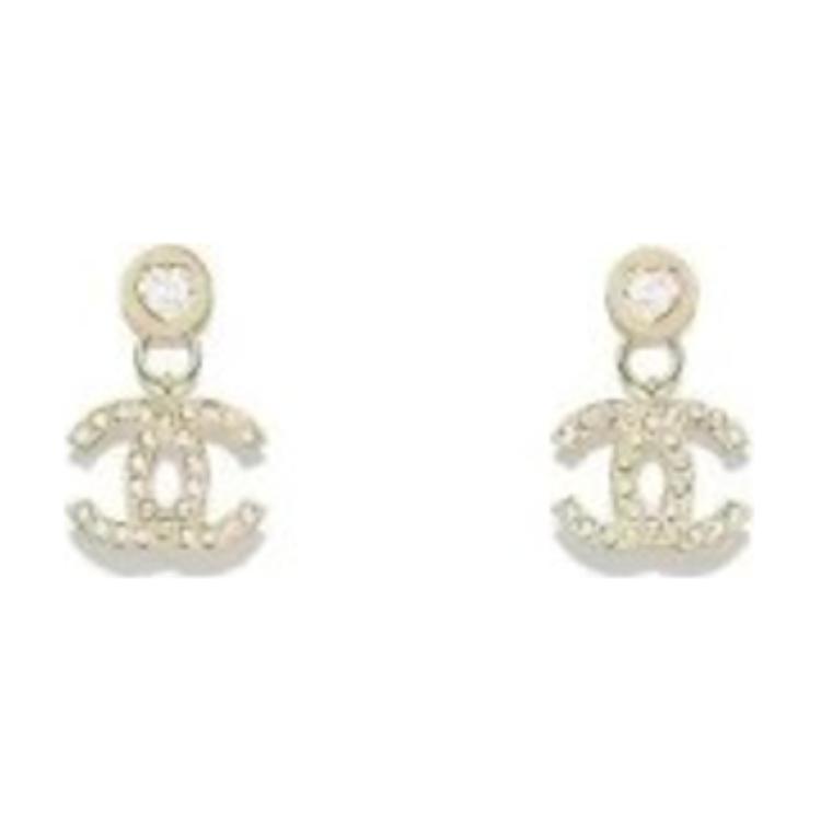 Order (W) 【24B Baru】Anting Wanita CHANEL Double C Kristal Emas AB-24B-0025