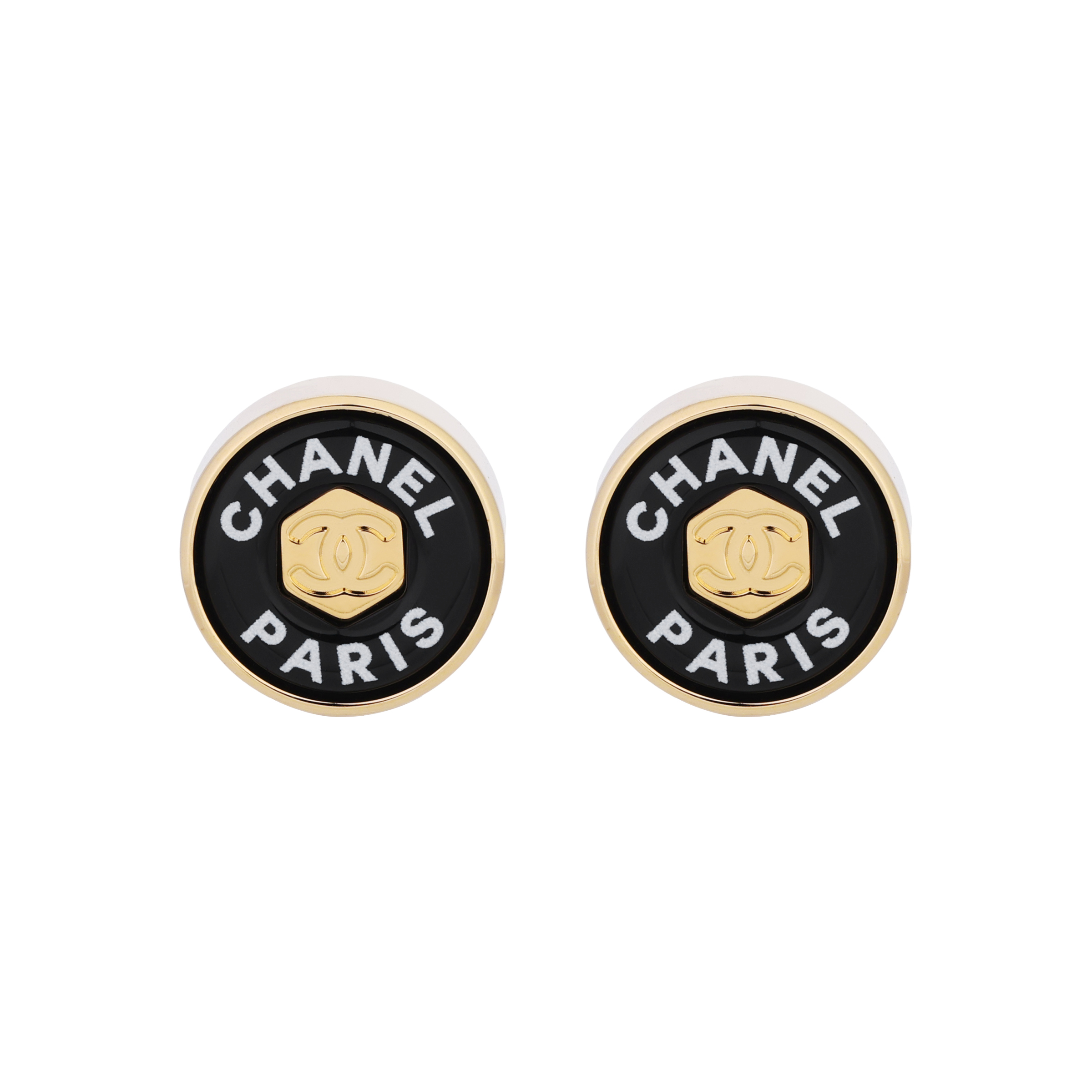 (Women) 【24C】 CHANEL Classic Double C Pink Black Gold Round Earrings for Women ABC341-B15464-NU638