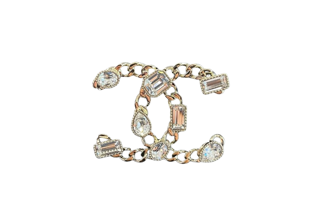 (Women) [24C New] CHANEL Classic Logo High-End Rhinestone Brooch Gold for Women ABC589-B15249-NU068 圖 3