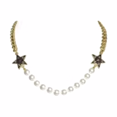 (Women) 【24C New】 CHANEL Pearl Gold Chain Black Star Necklace Women Gold AB-24C-090
