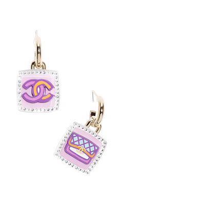 (Women) 【24C New】CHANEL Classic Double C Pink Checkered Square Bag Style Earrings Women ABC758-B15437-NU588