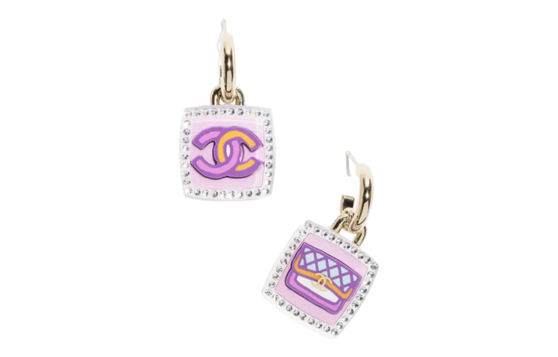 (Women) 【24C New】CHANEL Classic Double C Pink Checkered Square Bag Style Earrings Women ABC758-B15437-NU588 圖 2