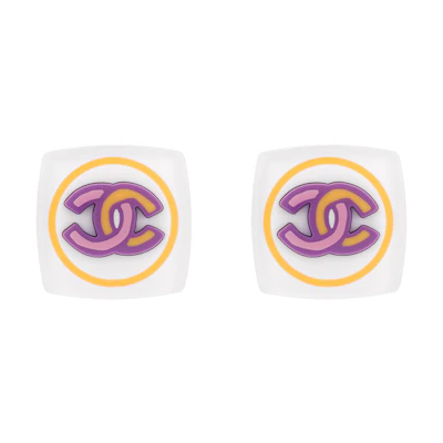 (Women) 【24C New】CHANEL Square Stud Earrings Pink Gold Trim White/Pink ABC833-B15438-NU593