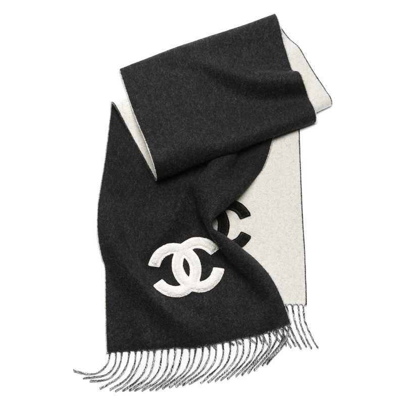 (Women) [24K New] CHANEL Tassel Decorated Knit Scarf  Black/White AAA557B18377NZZE6