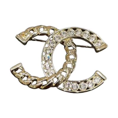 (Women) 【24P New】 CHANEL Double C Design Rhinestone Brooch Gold for Women AB-24P-013