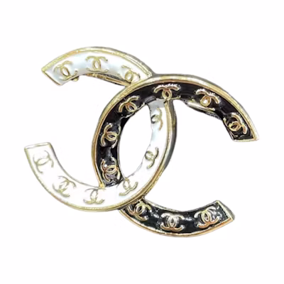 (Women) 【24P NEW】 CHANEL Double C Logo Brooch for Women - Gold, White, and Black. ABC990-B16125-NW385