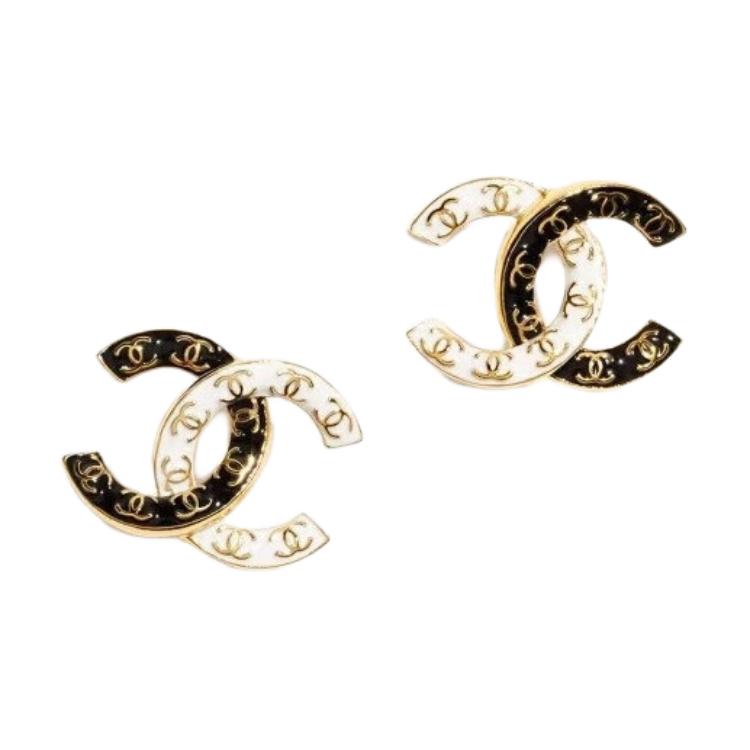(Women) 【24P Spring/Summer】CHANEL Double C Logo Metal Earrings Black/White ABC996-B16125-NW385