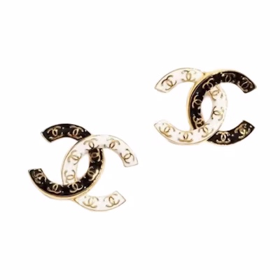 (Women) 【24P Spring/Summer】CHANEL Double C Logo Metal Earrings Black/White ABC996-B16125-NW385