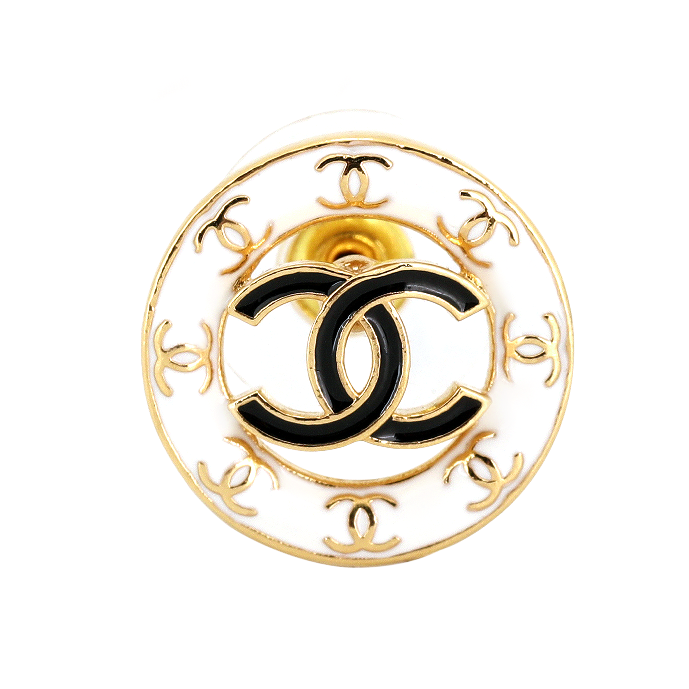 (Women) 【24S New】 CHANEL  Round Logo Metal Stud Earrings - White ABC998-B16125-NW385