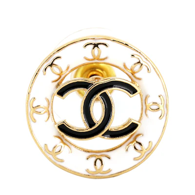 (Women) 【24S New】 CHANEL Round Logo Metal Stud Earrings - White ABC998-B16125-NW385