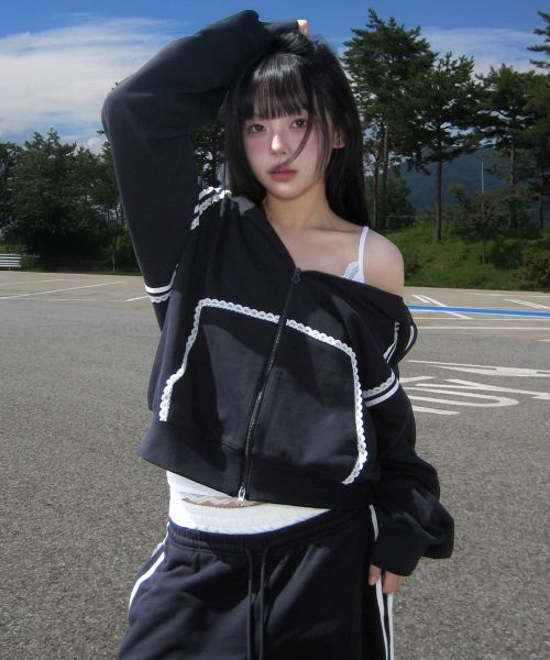 Order (Women) [Anedien x Yoohee] Lace Trimmed Track Pants - Navy YHPTGC008NA