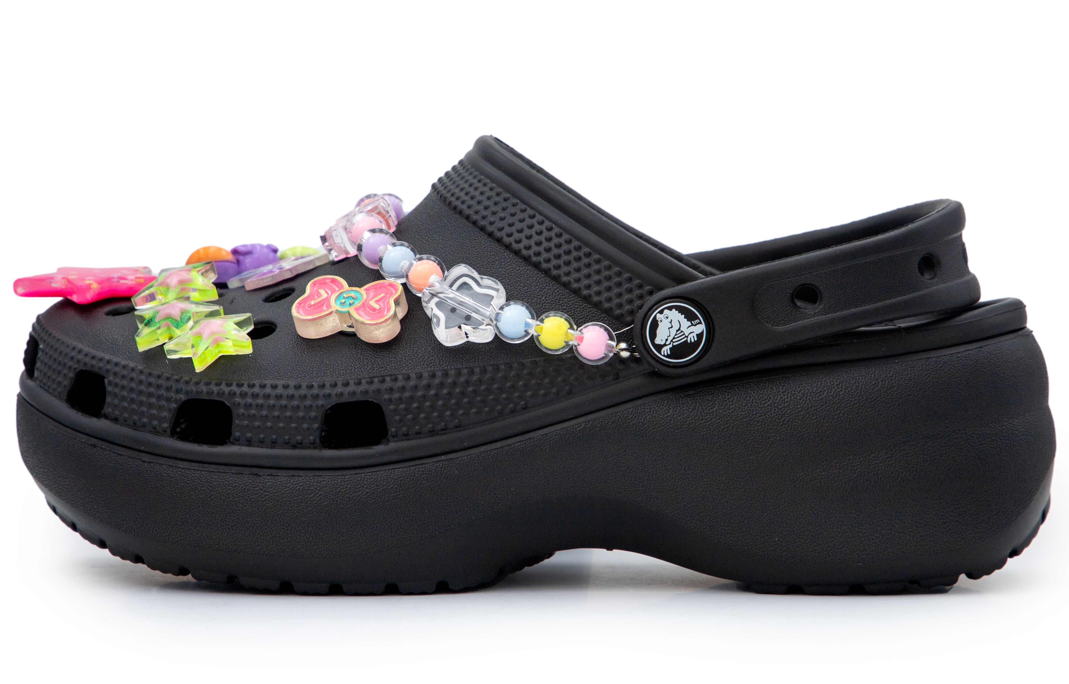 (Women) [Custom] Crocs Classic Platform Clog Sweet Party Black Casual Clogs 206750-001 (Team241-Sweet Party)