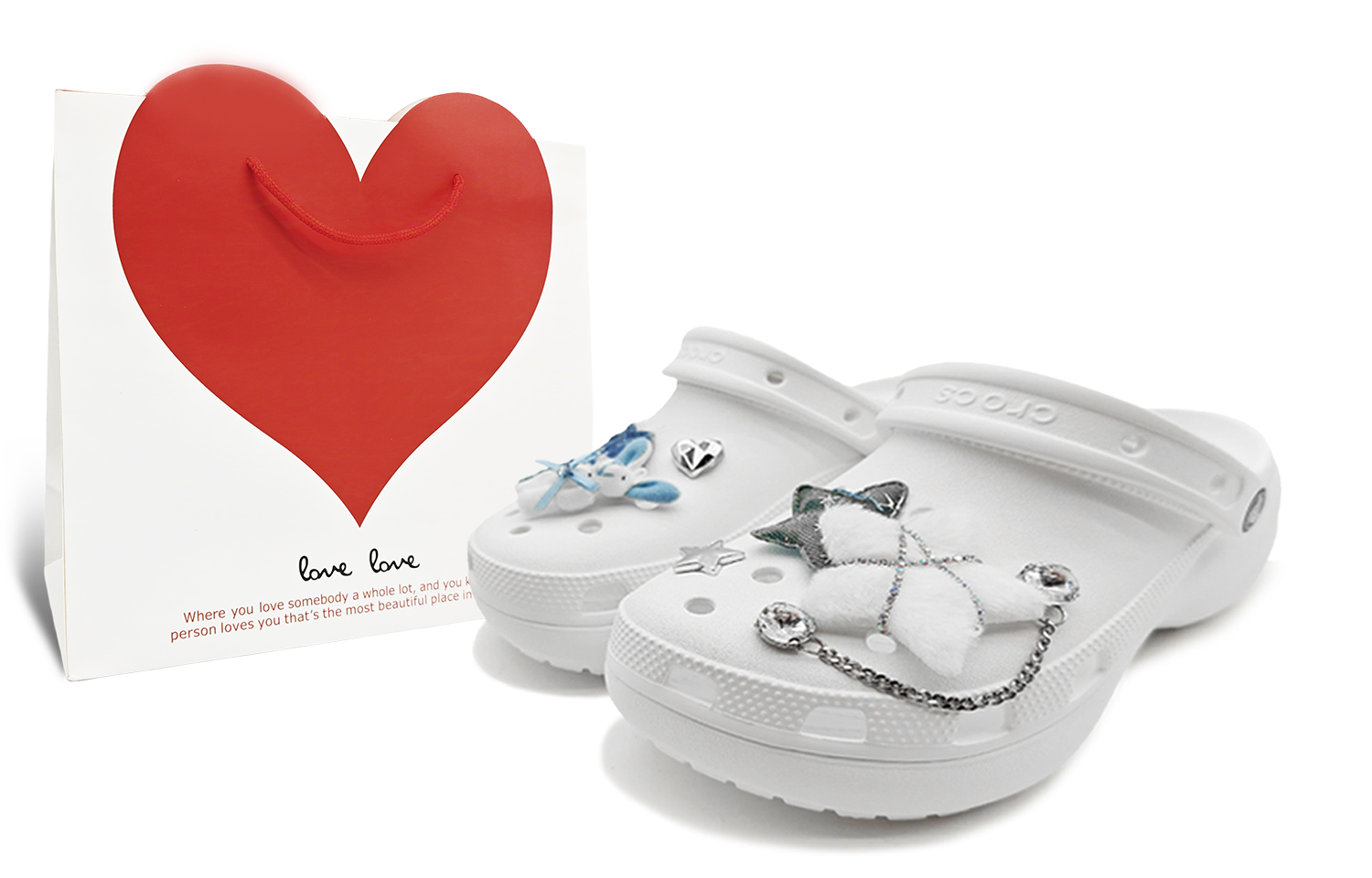 (Women) 【Custom Shoes】Crocs Classic Platform Clog Bunny Denim Cloud Heart White 206750-100 (Team 131 - Bonnie Bunny S2)