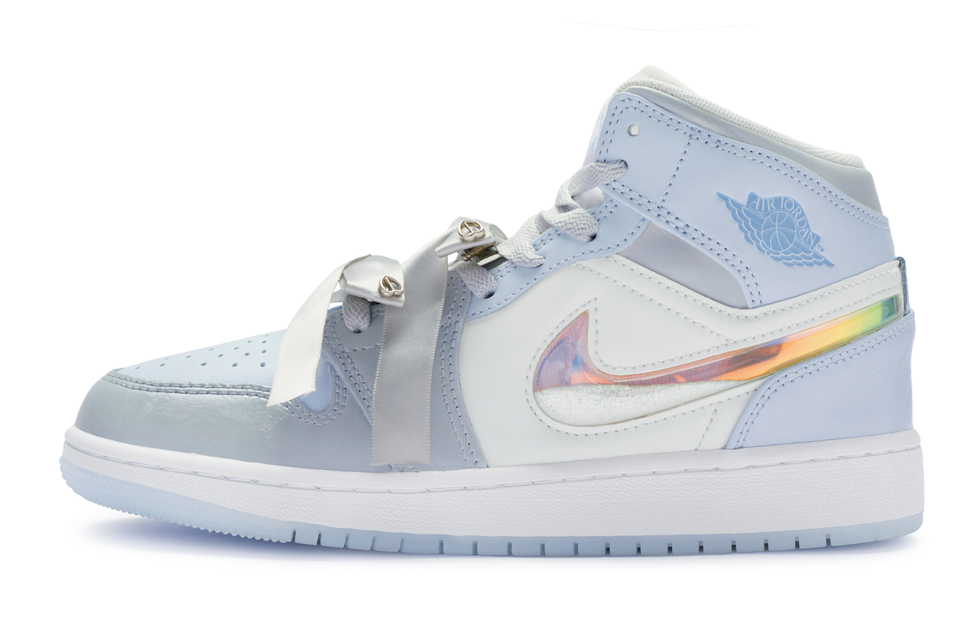 (Women) 【Custom Sneakers】 Air Jordan 1 Mid GS Galaxy Girl Pastel Retro Blue Silver FQ9117-400 (Team80 Women's Galaxy Girl Edition)