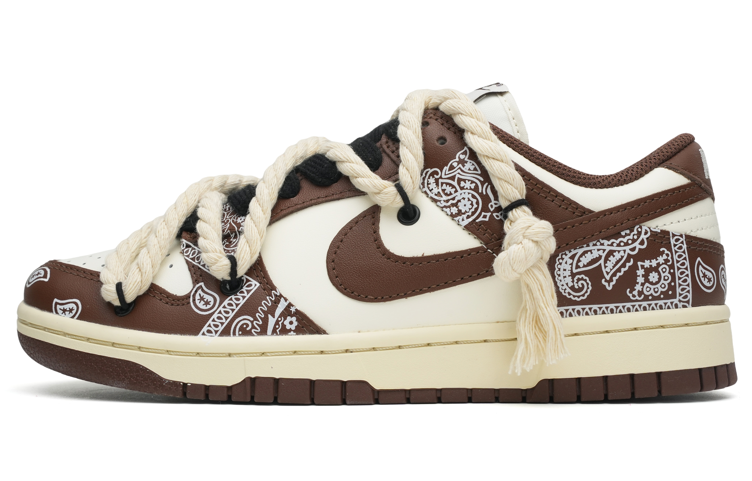 (Women) 【Custom Sneakers】Nike Dunk Low Chocolate Paisley Strap Retro Low Women Brown/White DD1503-124 (Team35-Cashew Flower)