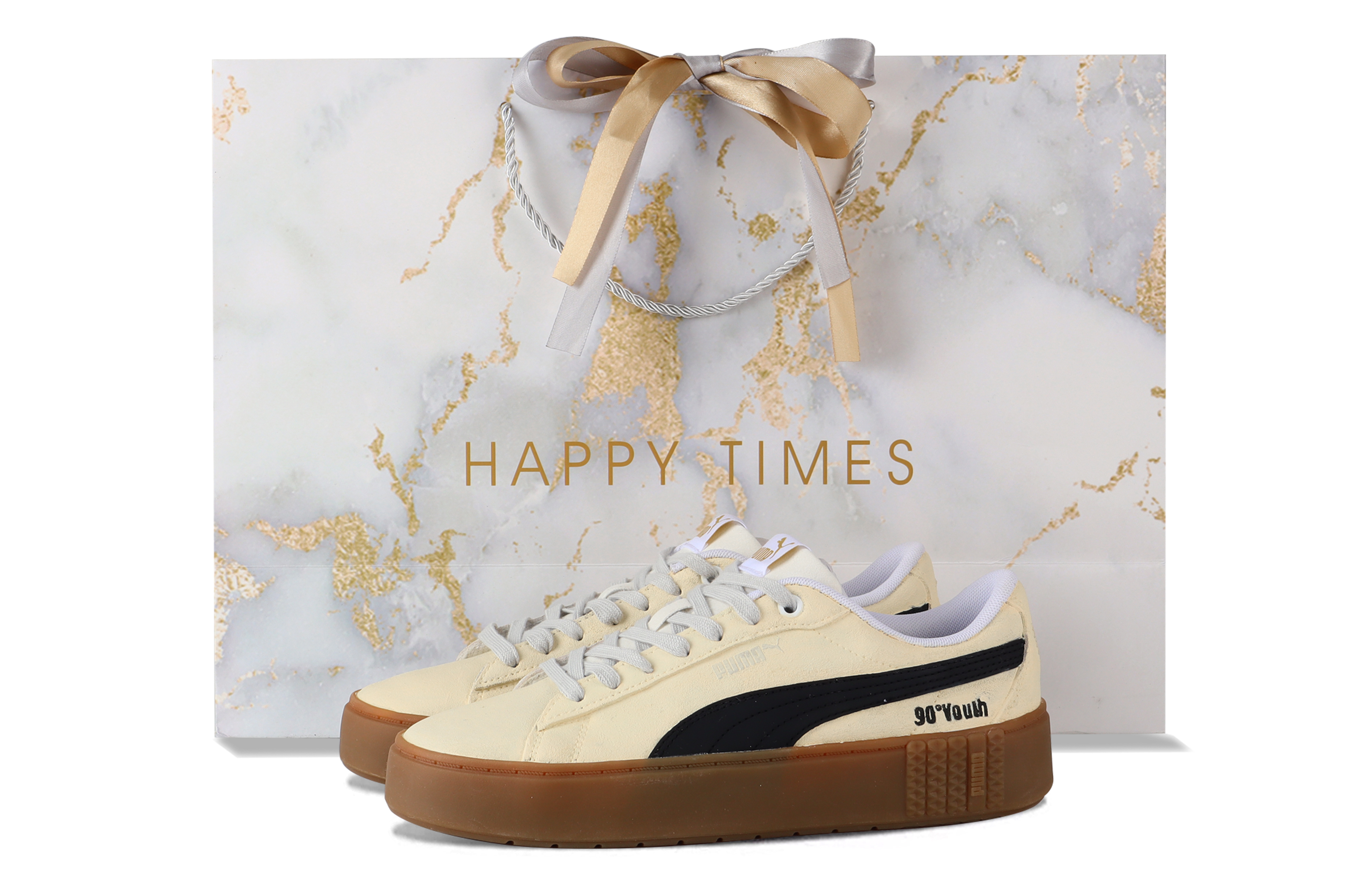 (Women) 【Custom Sneakers】Puma Smash Platform Youth Cheese Gift Box Low-Top Casual Shoes Pale Yellow 373037-07 (Team277-Cheeser S-BOX)