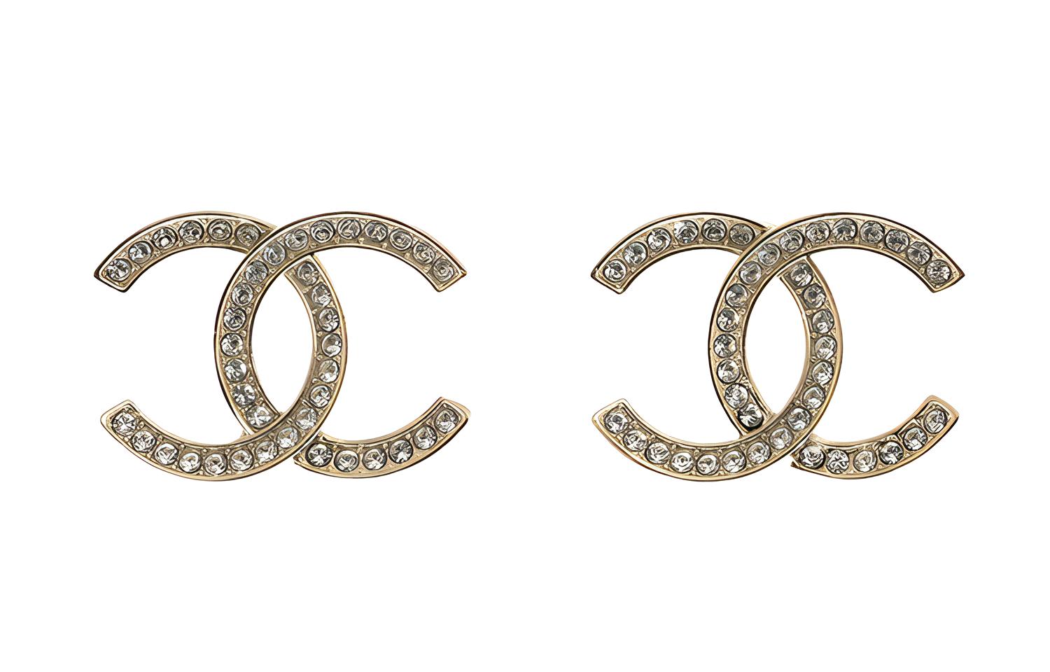 (Women) [Early Spring 22C] CHANEL Classic Double C Metal Rhinestone Stud Earrings Gold AB6727-B06493-NE832
