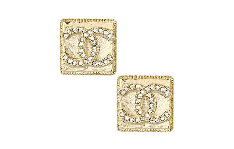 (Women) [Early Spring 22C] CHANEL Double C Square Rhinestone Earrings for Women AB7223-B06941-NF737