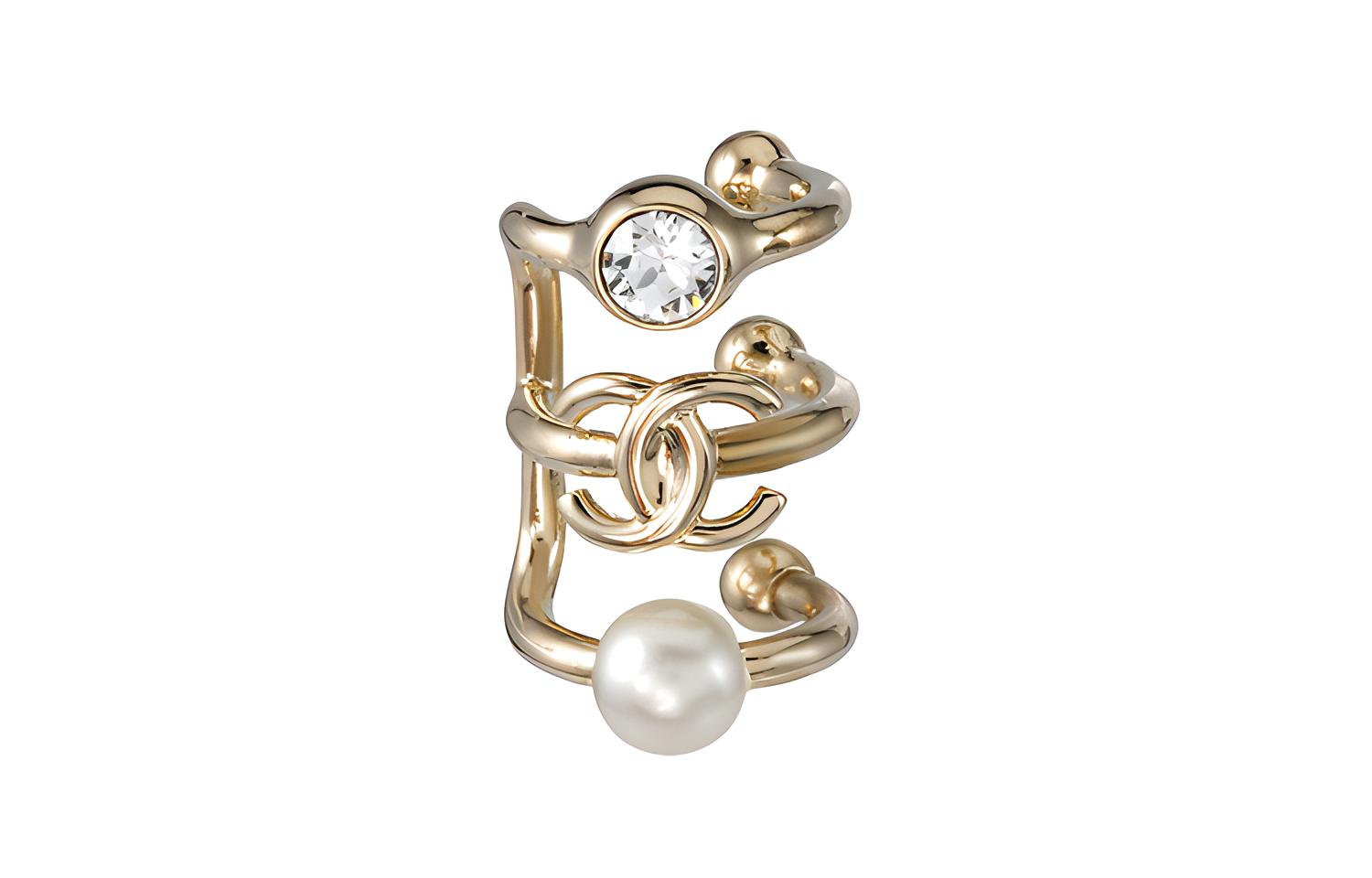 (Women) 【Early Spring 22C】CHANEL Gold Crystal Double C Earrings with Pearls - Women AB7573-B07280-NG300