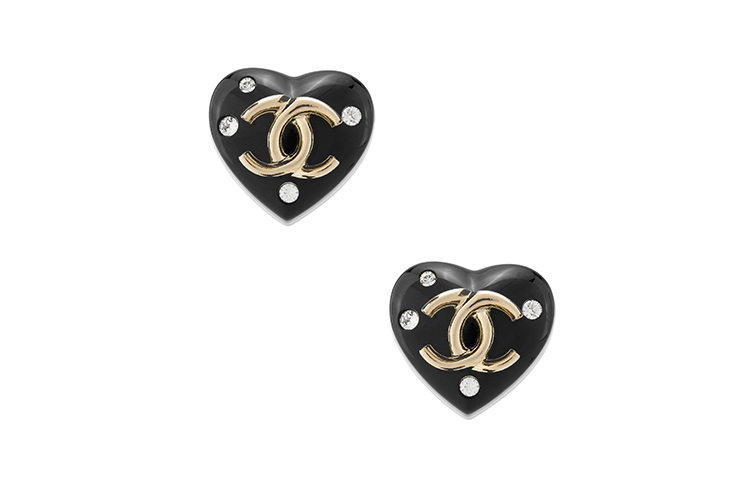 (Women) 【FW22】CHANEL Resin Rhinestone Heart Earrings  Black AB9369-B09080-NK212 圖 2