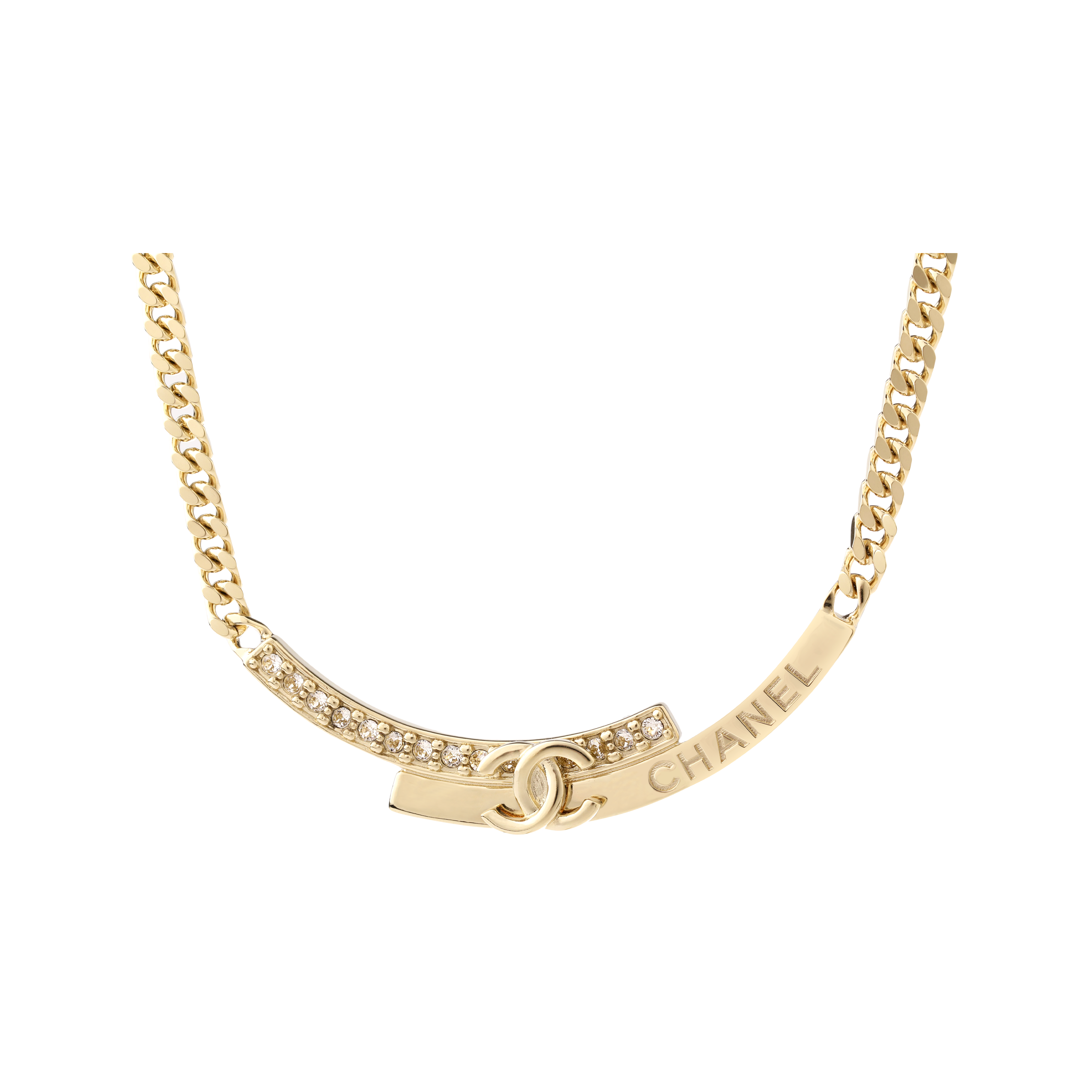(Women) [FW22 New Release] CHANEL Gold Curved Chain Necklace with Rhinestones for Women AB9083-B08592-NJ195 圖 3
