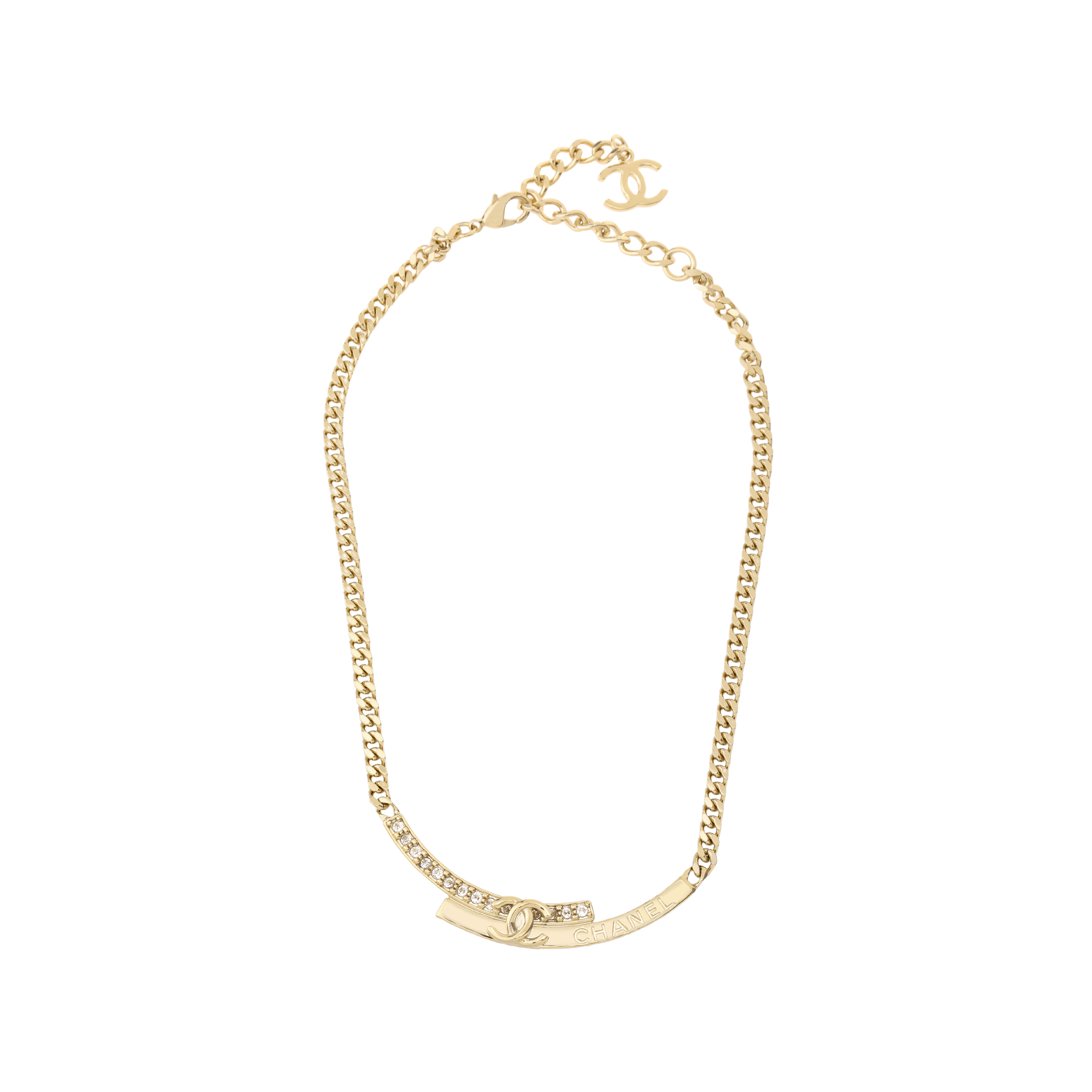(Women) [FW22 New Release] CHANEL Gold Curved Chain Necklace with Rhinestones for Women AB9083-B08592-NJ195 圖 4